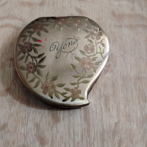 Elgin American Vintage Gold Floral Mirror Powder Compact - Picture 1 of 6